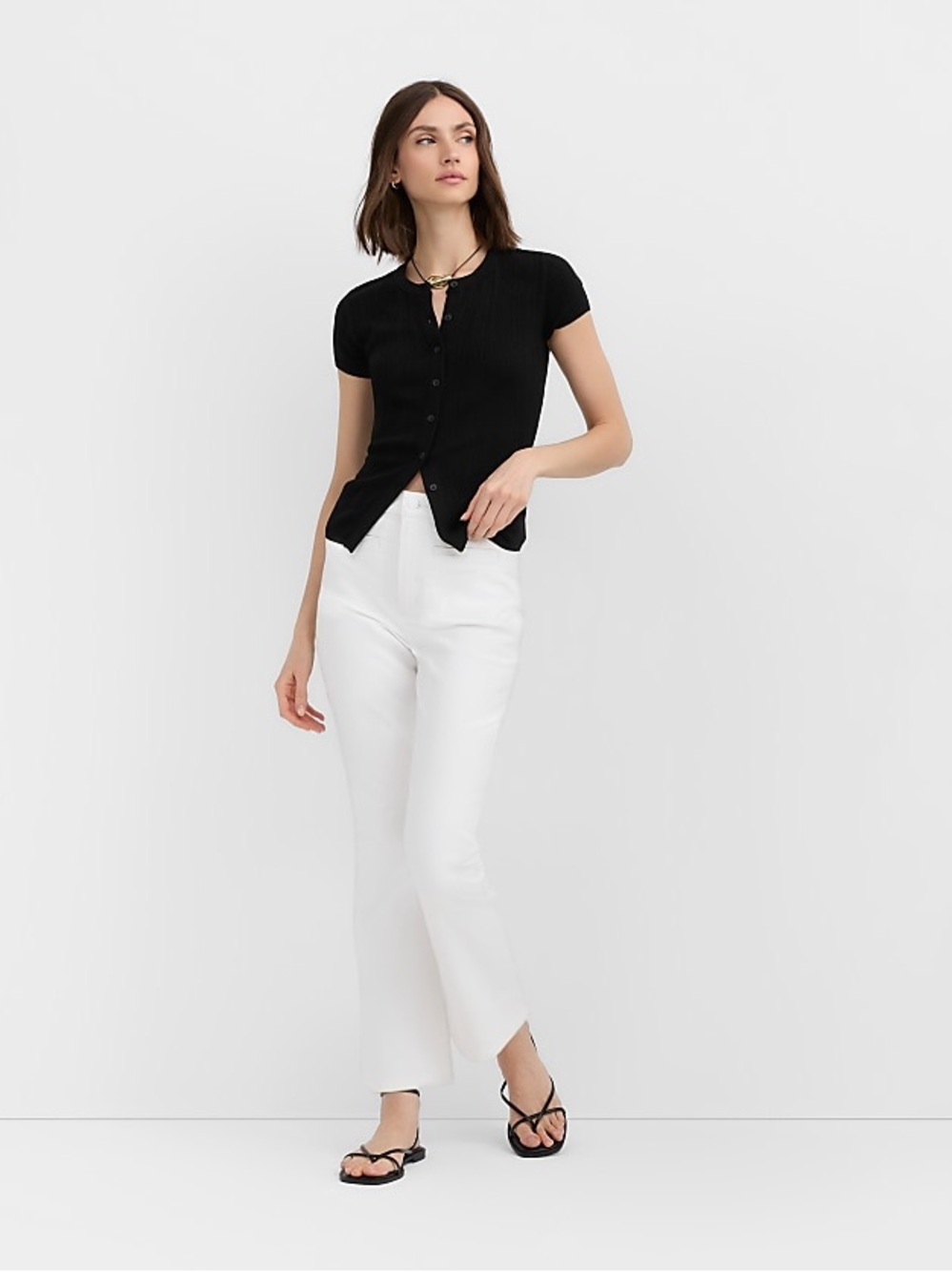 Rivete White High Rise Crop Kick Jeans